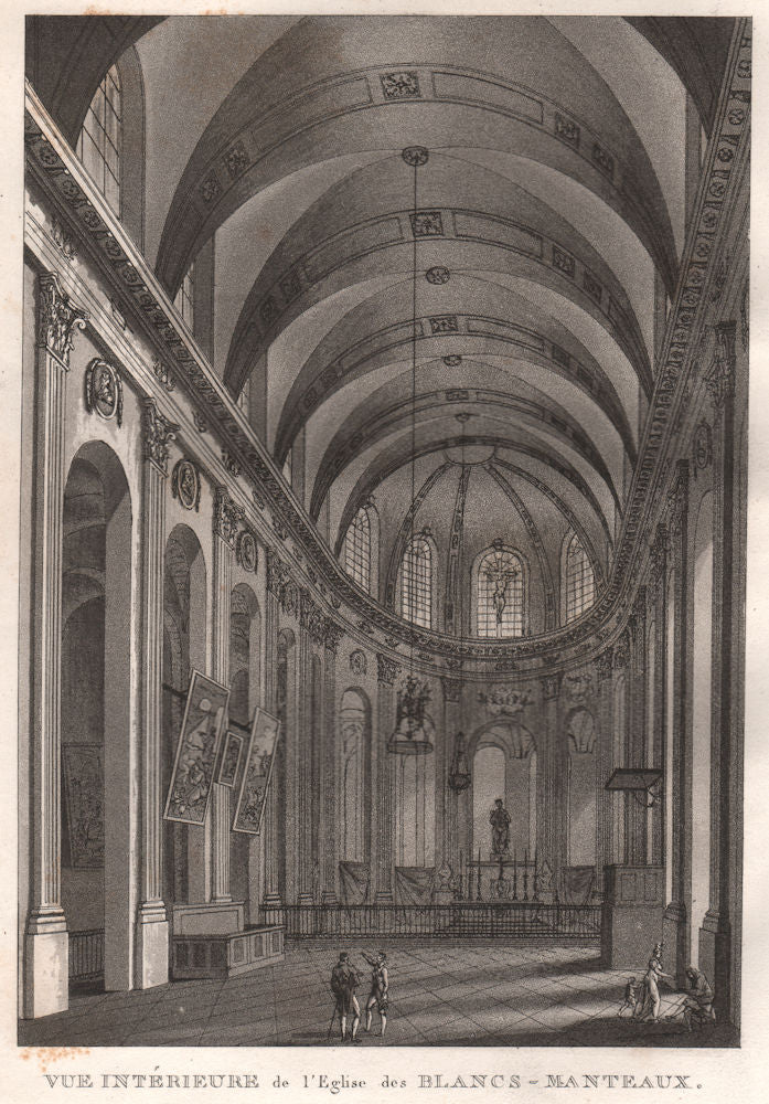 PARIS. Église des Blancs-Manteaux. Aquatint 1808 old antique print picture